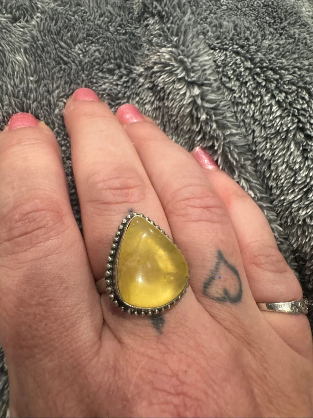 Source Unknown Teardrop Yellow Gemstone Ring in Silver-Tone